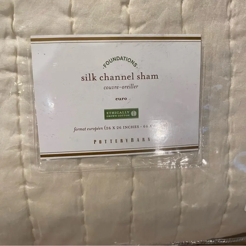 Pottery Barn Silk Channel Euro Ivory Pillow Sham NWTs